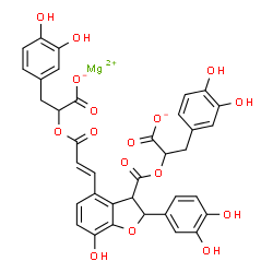 ChemSpider 2D Image | Magnesium 2-({(2E)-3-[3-{[1-carboxylato-2-(3,4-dihydroxyphenyl)ethoxy]carbonyl}-2-(3,4-dihydroxyphenyl)-7-hydroxy-2,3-dihydro-1-benzofuran-4-yl]-2-propenoyl}oxy)-3-(3,4-dihydroxyphenyl)propanoate | C36H28MgO16