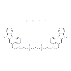 ChemSpider 2D Image | 1,1'-{1,3-Propanediylbis[(dimethylammonio)-3,1-propanediyl]}bis{4-[(Z)-(3-methyl-1,3-benzoxazol-2(3H)-ylidene)methyl]quinolinium} tetraiodide | C49H58I4N6O2