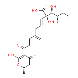 ChemSpider 2D Image | 4,5-Dideoxy-4-ethyl-2-C-{(1E)-7-[(2R)-6-hydroxy-2-methyl-4-oxo-3,4-dihydro-2H-pyran-5-yl]-4-methylene-7-oxo-1-hepten-1-yl}-D-arabinonic acid | C21H30O8