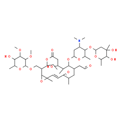 ChemSpider 2D Image | (14E)-2-{[(6-Deoxy-2,3-di-O-methylhexopyranosyl)oxy]methyl}-3-ethyl-7-hydroxy-8,12,16-trimethyl-5,13-dioxo-10-(2-oxoethyl)-4,17-dioxabicyclo[14.1.0]heptadec-14-en-9-yl 2,3,6-trideoxy-4-O-(2,6-dideoxy-
3-C-methylhexopyranosyl)-3-(dimethylamino)hexopyranoside | C46H77NO17