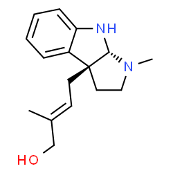 ChemSpider 2D Image | (2E)-2-Methyl-4-[(3aR,8aR)-1-methyl-2,3,8,8a-tetrahydropyrrolo[2,3-b]indol-3a(1H)-yl]-2-buten-1-ol | C16H22N2O