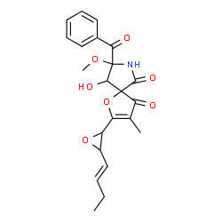 ChemSpider 2D Image | 8-Benzoyl-2-{3-[(1E)-1-buten-1-yl]-2-oxiranyl}-9-hydroxy-8-methoxy-3-methyl-1-oxa-7-azaspiro[4.4]non-2-ene-4,6-dione | C22H23NO7