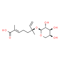 ChemSpider 2D Image | (2E,6S)-6-(alpha-L-Arabinopyranosyloxy)-2,6-dimethyl-2,7-octadienoic acid | C15H24O7