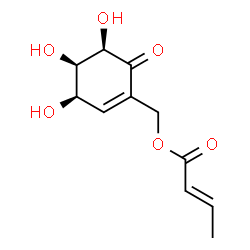 ChemSpider 2D Image | [(3R,4R,5R)-3,4,5-Trihydroxy-6-oxo-1-cyclohexen-1-yl]methyl (2E)-2-butenoate | C11H14O6