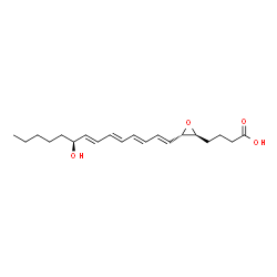 ChemSpider 2D Image | 4-{(2S,3S)-3-[(1E,3E,5E,7E,9S)-9-Hydroxy-1,3,5,7-tetradecatetraen-1-yl]-2-oxiranyl}butanoic acid | C20H30O4