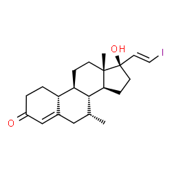 ChemSpider 2D Image | (7alpha,17alpha,20E)-17-Hydroxy-21-iodo-7-methyl-19-norpregna-4,20-dien-3-one | C21H29IO2