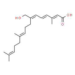 ChemSpider 2D Image | (2E,4E,6E,10E)-7-(Hydroxymethyl)-3,11,15-trimethyl-2,4,6,10,14-hexadecapentaenoic acid | C20H30O3