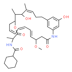 ChemSpider 2D Image | (6E,8Z,10Z,16Z)-15,22-Dihydroxy-5-methoxy-14,16-dimethyl-3-oxo-2-azabicyclo[18.3.1]tetracosa-1(24),6,8,10,16,20,22-heptaen-13-yl N-(cyclohexylcarbonyl)alaninate | C36H50N2O7