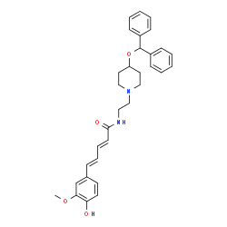 ChemSpider 2D Image | (2E,4E)-N-{2-[4-(Diphenylmethoxy)-1-piperidinyl]ethyl}-5-(4-hydroxy-3-methoxyphenyl)-2,4-pentadienamide | C32H36N2O4