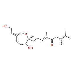 ChemSpider 2D Image | (3E,7R)-1-[(2S,6Z)-3-Hydroxy-6-(2-hydroxyethylidene)-2-methyl-2-oxepanyl]-4,7,8-trimethyl-3-nonen-5-one | C21H36O4