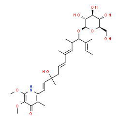 ChemSpider 2D Image | (2E,6E,8E,12E)-13-(5,6-Dimethoxy-3-methyl-4-oxo-1,4-dihydro-2-pyridinyl)-11-hydroxy-3,5,7,11-tetramethyl-2,6,8,12-tridecatetraen-4-yl beta-D-glucopyranoside | C31H47NO10