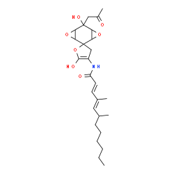 ChemSpider 2D Image | (2E,4E)-N-[5',6-Dihydroxy-6-(2-oxopropyl)-3'H-spiro[4,8-dioxatricyclo[5.1.0.0~3,5~]octane-2,2'-furan]-4'-yl]-4,6-dimethyl-2,4-dodecadienamide | C26H37NO7