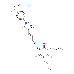 ChemSpider 2D Image | 4-{4-[(1E,3E)-5-(1,3-Dibutyl-2,4,6-trioxotetrahydro-5(2H)-pyrimidinylidene)-1,3-pentadien-1-yl]-3-methyl-5-oxo-4,5-dihydro-1H-pyrazol-1-yl}benzenesulfonic acid | C27H32N4O7S