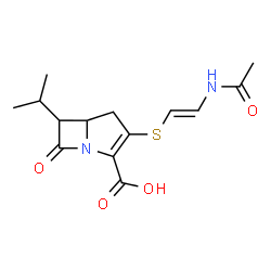 ChemSpider 2D Image | 3-{[(E)-2-Acetamidovinyl]sulfanyl}-6-isopropyl-7-oxo-1-azabicyclo[3.2.0]hept-2-ene-2-carboxylic acid | C14H18N2O4S