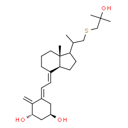 ChemSpider 2D Image | (1R,3S,5E)-5-{(2E)-2-[(3aS,7aR)-1-{1-[(2-Hydroxy-2-methylpropyl)sulfanyl]-2-propanyl}-7a-methyloctahydro-4H-inden-4-ylidene]ethylidene}-4-methylene-1,3-cyclohexanediol | C26H42O3S