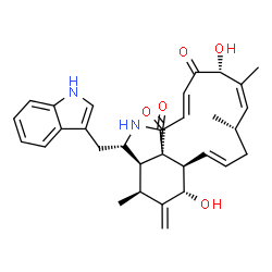 ChemSpider 2D Image | (3S,3aR,4S,6S,6aR,7E,10S,11Z,13R,15E,17aR)-6,13-Dihydroxy-3-(1H-indol-3-ylmethyl)-4,10,12-trimethyl-5-methylene-2,3,3a,4,5,6,6a,9,10,13-decahydro-1H-cyclotrideca[d]isoindole-1,14,17-trione | C32H36N2O5
