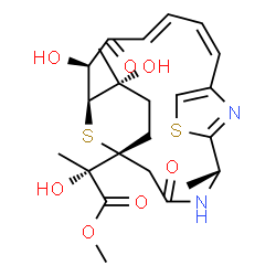 ChemSpider 2D Image | Methyl (2S)-2-[(1R,5R,15S,16S,17R)-15,17-dihydroxy-5,17-dimethyl-3,14-dioxo-7,20-dithia-4,21-diazatricyclo[14.3.1.1~6,9~]henicosa-6(21),8,10,12-tetraen-1-yl]-2-hydroxypropanoate | C23H30N2O7S2