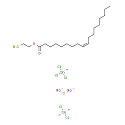 ChemSpider 2D Image | disodium; dichloro-dimethyl-stannane; 2-sulfanylethyl (Z)-octadec-9-enoate; trichloro-methyl-stannane; sulfide | C23H47Cl5Na2O2S2Sn2