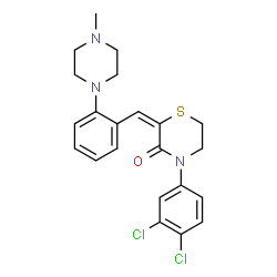 ChemSpider 2D Image | (2E)-4-(3,4-Dichlorophenyl)-2-[2-(4-methyl-1-piperazinyl)benzylidene]-3-thiomorpholinone | C22H23Cl2N3OS