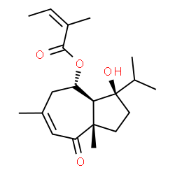 ChemSpider 2D Image | (3R,3aS,4S,8aS)-3-Hydroxy-3-isopropyl-6,8a-dimethyl-8-oxo-1,2,3,3a,4,5,8,8a-octahydro-4-azulenyl (2Z)-2-methyl-2-butenoate | C20H30O4