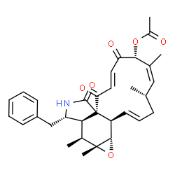 ChemSpider 2D Image | (1E,4S,5Z,7R,9E,11aR,14S,14aR,15S,15aR,16aS,16bR)-14-Benzyl-4,6,15,15a-tetramethyl-8,11,12-trioxo-4,7,8,11,12,13,14,14a,15,15a,16a,16b-dodecahydro-3H-cyclotrideca[d]oxireno[f]isoindol-7-yl acetate | C32H37NO6