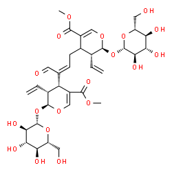 ChemSpider 2D Image | Dimethyl (2S,3R,2'S,3'R,4'R)-4,4'-[(2Z)-4-oxo-2-butene-1,3-diyl]bis[2-(beta-D-glucopyranosyloxy)-3-vinyl-3,4-dihydro-2H-pyran-5-carboxylate] | C34H46O19