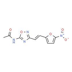 ChemSpider 2D Image | N-{3-[(E)-2-(5-Nitro-2-furyl)vinyl]-1,2,4-oxadiazol-5-yl}acetamide | C10H8N4O5