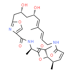 ChemSpider 2D Image | (4R,7R,8R,9Z,14E,16E,18S,20R)-18,20-Dihydroxy-7-isopropyl-4,8,16-trimethyl-6,23-dioxa-3,12,25-triazabicyclo[20.2.1]pentacosa-1(24),9,14,16,22(25)-pentaene-2,5,11-trione | C26H37N3O7