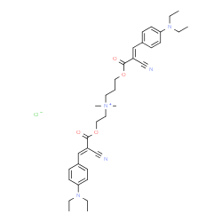 ChemSpider 2D Image | 3-({(2E)-2-Cyano-3-[4-(diethylamino)phenyl]-2-propenoyl}oxy)-N-[2-({(2E)-2-cyano-3-[4-(diethylamino)phenyl]-2-propenoyl}oxy)ethyl]-N,N-dimethyl-1-propanaminium chloride | C35H46ClN5O4