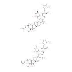 ChemSpider 2D Image | (3beta,16alpha,21beta,22alpha)-22-Acetoxy-16,24,28-trihydroxy-21-{[(2Z)-2-methyl-2-butenoyl]oxy}olean-12-en-3-yl beta-D-glucopyranosyl-(1->2)-[beta-D-glucopyranosyl-(1->4)]-beta-D-glucopyranosiduronic
 acid - (3beta,5xi,9xi,16alpha,18xi,21beta,22alpha)-22-acetoxy-16,24,28-trihydroxy-21-{[(2E)-2-methyl-2-butenoyl]oxy}olean-12-en-3-yl beta-D-glucopyranosyl-(1->2)-[beta-D-glucopyranosyl-(1->4)]-beta-D
-glucopyranosiduronic acid (1:1) | C110H172O48