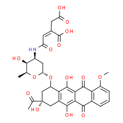 ChemSpider 2D Image | (3S)-3-Acetyl-3,5,12-trihydroxy-10-methoxy-6,11-dioxo-1,2,3,4,6,11-hexahydro-1-tetracenyl 2,3,6-trideoxy-3-{[(2Z)-3,4-dicarboxy-2-butenoyl]amino}-alpha-L-lyxo-hexopyranoside | C33H33NO15