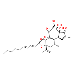 ChemSpider 2D Image | (2R,6S,7S,8R,10S,11S,12R,16R,18R)-6,7-Dihydroxy-8-(hydroxymethyl)-16-isopropenyl-4,18-dimethyl-14-[(1E,3E)-1,3-nonadien-1-yl]-9,13,15,19-tetraoxahexacyclo[12.4.1.0~1,11~.0~2,6~.0~8,10~.0~12,16~]nonade
c-3-en-5-one | C30H40O8