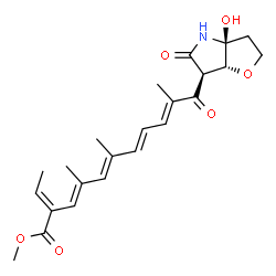 ChemSpider 2D Image | Methyl (2E,3E,5E,7E,9E)-2-ethylidene-11-[(3aS,6S,6aR)-3a-hydroxy-5-oxohexahydro-2H-furo[3,2-b]pyrrol-6-yl]-4,6,10-trimethyl-11-oxo-3,5,7,9-undecatetraenoate | C23H29NO6