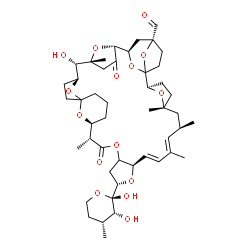 ChemSpider 2D Image | 3,4-Dideoxy-1-C-[(2R,5R,7R,8E,10E,12R,14S,19R,20S,27S,28S,29R,32R,33R,35R)-35-formyl-28-hydroxy-5,7,9,19,29-pentamethyl-18,31-dioxo-13,17,38,39,40,41,42,43-octaoxaoctacyclo[31.4.1.1~1,35~.1~2,5~.1~20,
24~.1~24,27~.1~29,32~.0~12,16~]tritetraconta-8,10-dien-14-yl]-3-methyl-beta-D-erythro-pentopyranose | C47H68O15