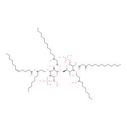 ChemSpider 2D Image | 2-Deoxy-6-O-(2-deoxy-3-O-{(3R)-3-[(5Z)-5-dodecenoyloxy]decyl}-6-O-methyl-2-[(3-oxotetradecanoyl)amino]-4-O-phosphono-beta-D-glucopyranosyl)-3-O-[(3R)-3-hydroxydecyl]-2-[(3-oxotetradecanoyl)amino]-1-O-
phosphono-alpha-D-glucopyranose | C73H136N2O22P2