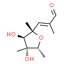 ChemSpider 2D Image | (2E)-3-[(2S,3R,4R,5R)-3,4-Dihydroxy-2,4,5-trimethyltetrahydro-2-furanyl]-2-methylacrylaldehyde | C11H18O4