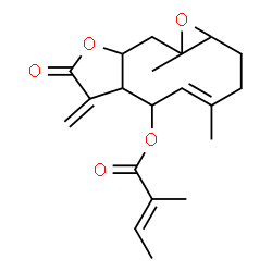 ChemSpider 2D Image | (4E)-4,10a-Dimethyl-7-methylene-8-oxo-1a,2,3,6,6a,7,8,9a,10,10a-decahydrooxireno[8,9]cyclodeca[1,2-b]furan-6-yl (2E)-2-methyl-2-butenoate | C20H26O5