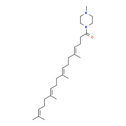 ChemSpider 2D Image | (4E,8E,12E)-5,9,13,17-Tetramethyl-1-(4-methyl-1-piperazinyl)-4,8,12,16-octadecatetraen-1-one | C27H46N2O