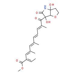 ChemSpider 2D Image | Methyl (2E,3E,5E,7E,9E)-11-(3a,6-dihydroxy-5-oxohexahydro-2H-furo[3,2-b]pyrrol-6-yl)-2-ethylidene-4,6,10-trimethyl-11-oxo-3,5,7,9-undecatetraenoate | C23H29NO7