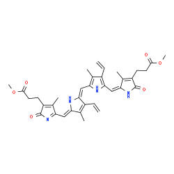 ChemSpider 2D Image | methyl 3-[(5E)-5-[[5-[(E)-[(5Z)-5-[[4-(3-methoxy-3-oxo-propyl)-3-methyl-5-oxo-pyrrol-2-yl]methylene]-4-methyl-3-vinyl-pyrrol-2-ylidene]methyl]-4-methyl-3-vinyl-1H-pyrrol-2-yl]methylene]-4-methyl-2-oxo-pyrrol-3-yl]propanoate | C35H38N4O6