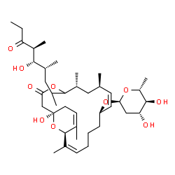 ChemSpider 2D Image | (1R,6R,8R,9Z,11R,15Z,17R)-1-Hydroxy-5-[(4R,5S,6S)-5-hydroxy-4,6-dimethyl-7-oxo-2-nonanyl]-6,8,16,18-tetramethyl-3-oxo-4,21-dioxabicyclo[15.3.1]henicosa-9,15,18-trien-11-yl 2,6-dideoxy-alpha-D-arabino-
hexopyranoside | C40H66O10