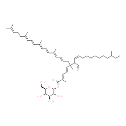 ChemSpider 2D Image | 1-O-{(2E,4E,8E,10E,12E,14E,16E,18E)-2,6,11,15,19,23-Hexamethyl-6-[(3Z)-12-methyl-1-oxo-3-tetradecen-2-yl]-2,4,8,10,12,14,16,18,22-tetracosanonaenoyl}-alpha-D-glucopyranose | C51H78O8