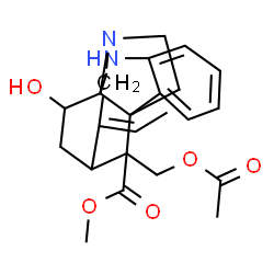 ChemSpider 2D Image | Methyl (13Z)-18-(acetoxymethyl)-13-ethylidene-10-hydroxy-8,15-diazapentacyclo[10.5.1.0~1,9~.0~2,7~.0~9,15~]octadeca-2,4,6-triene-18-carboxylate | C23H28N2O5