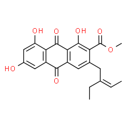 ChemSpider 2D Image | Methyl 3-[(2Z)-2-ethyl-2-buten-1-yl]-1,6,8-trihydroxy-9,10-dioxo-9,10-dihydro-2-anthracenecarboxylate | C22H20O7