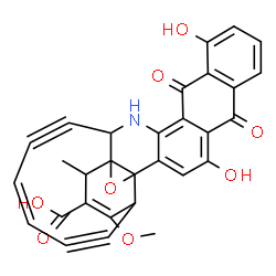 ChemSpider 2D Image | (11Z)-21,28-Dihydroxy-7-methoxy-5-methyl-19,26-dioxo-3-oxa-16-azaheptacyclo[15.12.0.0~2,4~.0~2,8~.0~4,15~.0~18,27~.0~20,25~]nonacosa-1(29),6,11,17,20,22,24,27-octaene-9,13-diyne-6-carboxylic acid | C30H19NO8