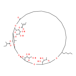 ChemSpider 2D Image | 4,5-Dihydroxy-2-methyl-6-({4,5,11,12-tetrahydroxy-6-(hydroxymethyl)-13,31-dimethyl-33-[(2-methylbutanoyl)oxy]-27-oxo-17-pentyl-2,7,9,14,16,28,32-heptaoxatetracyclo[27.3.1.0~3,8~.0~10,15~]tritriacont-3
0-yl}oxy)tetrahydro-2H-pyran-3-yl (2E)-2-methyl-2-butenoate | C50H84O21