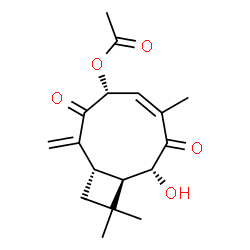 ChemSpider 2D Image | (1S,4R,5Z,8R,9R)-8-Hydroxy-6,10,10-trimethyl-2-methylene-3,7-dioxobicyclo[7.2.0]undec-5-en-4-yl acetate | C17H22O5