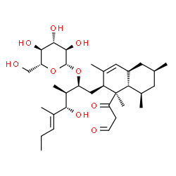ChemSpider 2D Image | (2S,3R,4S,5E)-4-Hydroxy-3,5-dimethyl-1-[(1R,2S,4aR,6S,8R,8aS)-1,3,6,8-tetramethyl-1-(3-oxopropanoyl)-1,2,4a,5,6,7,8,8a-octahydro-2-naphthalenyl]-5-octen-2-yl beta-D-glucopyranoside | C33H54O9