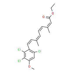 ChemSpider 2D Image | Ethyl (2Z,4Z,6Z,8Z)-3,7-dimethyl-9-(2,3,6-trichloro-4-methoxyphenyl)-2,4,6,8-nonatetraenoate | C20H21Cl3O3