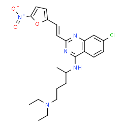 ChemSpider 2D Image | N~4~-{7-Chloro-2-[(E)-2-(5-nitro-2-furyl)vinyl]-4-quinazolinyl}-N~1~,N~1~-diethyl-1,4-pentanediamine | C23H28ClN5O3